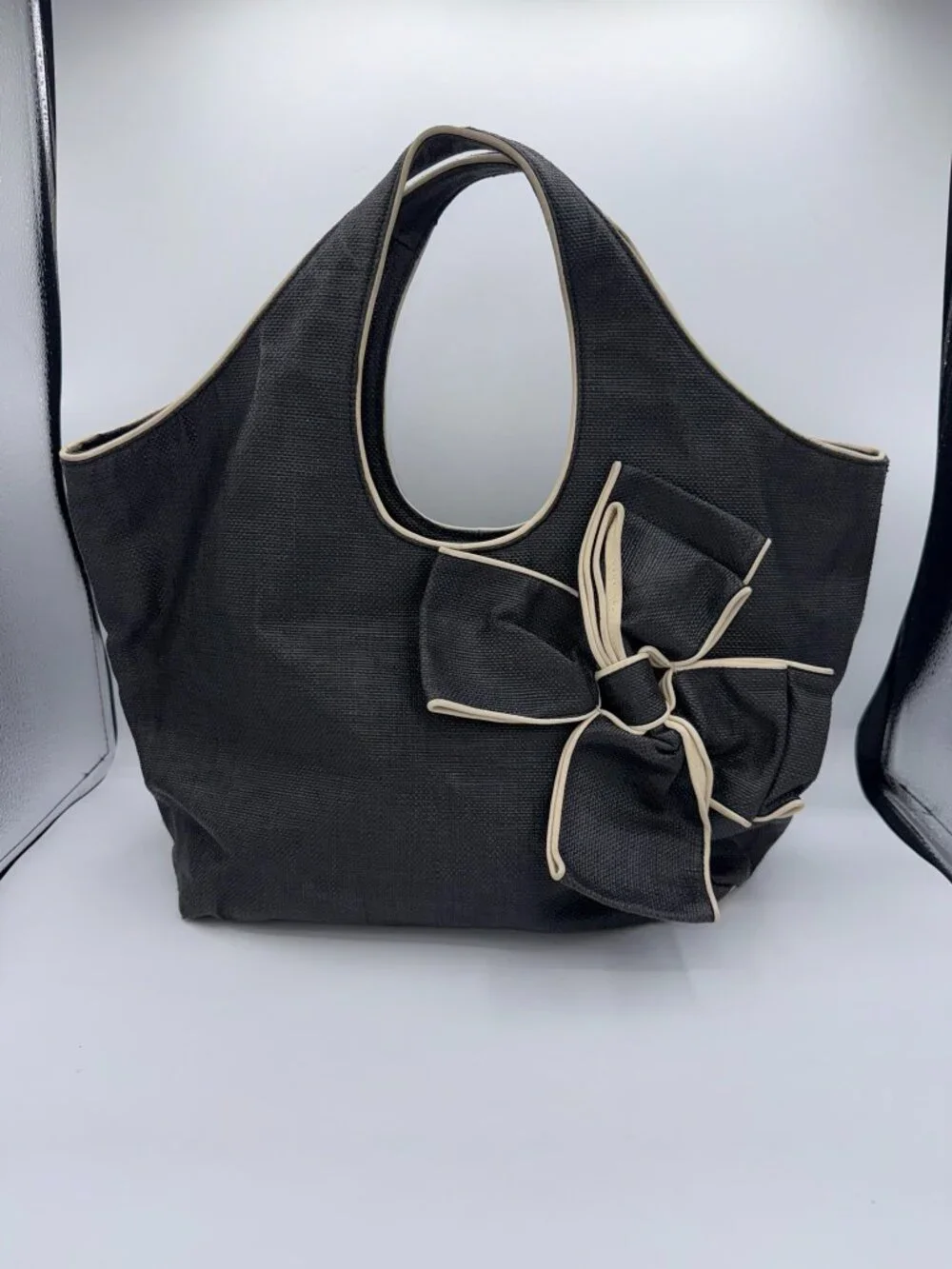 Kate Spade Black Canvas Bow Shoulder Bag Tote Purse - Picture 2 of 15